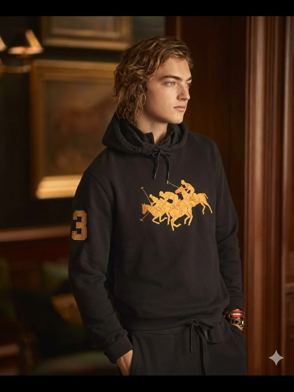 Polo Ralph Lauren Triple-Pony Fleece Hoodie Black Gold Men Sz Small Luxury Gem